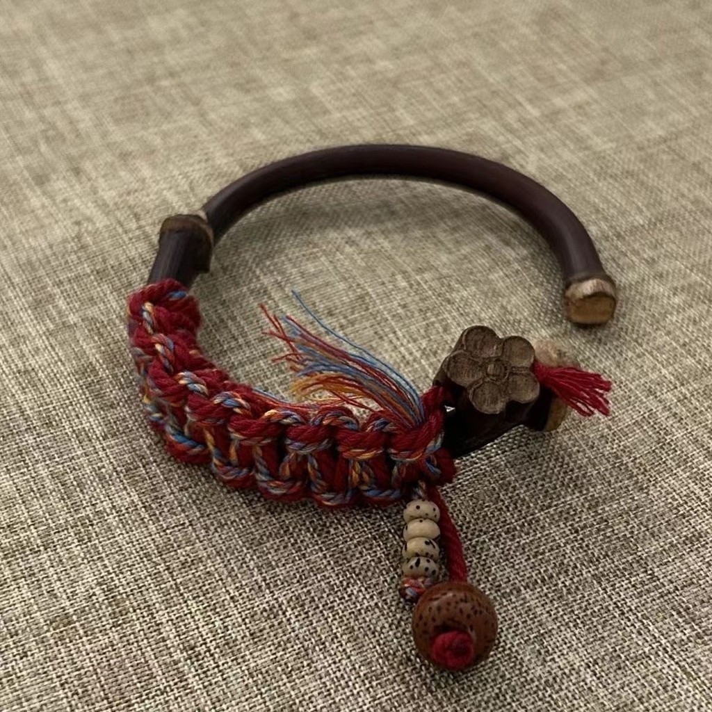 中式西藏雞血藤編織手環手工情侶復古藏式手繩國風手鐲開口民族