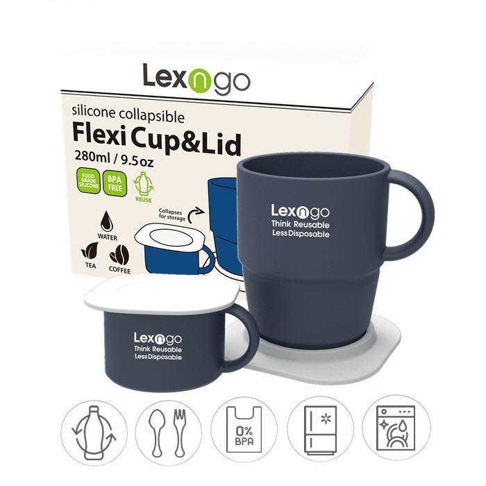 Lexngo 矽膠可折疊柔性杯和蓋子耐熱可折疊馬克杯帶蓋/Silikon Lipat Cawan Kopi 矽膠折疊水杯
