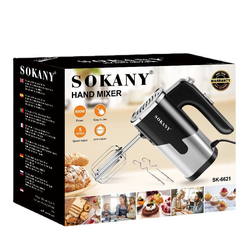 Sokany SK-6621 多功能打蛋器,容量為 800W,5 級 - 免費 4 個打蛋器,304 不銹鋼蛋糕製作