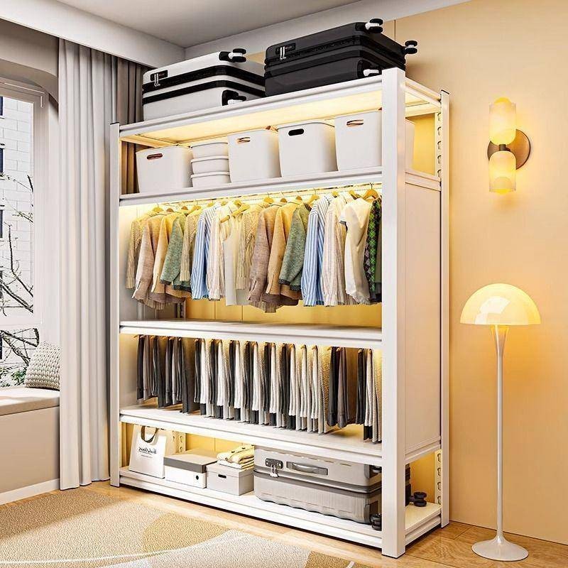 臥室貨架衣櫃開放式掛衣架簡易組裝出租房收納多層置物架服裝貨架衣櫃