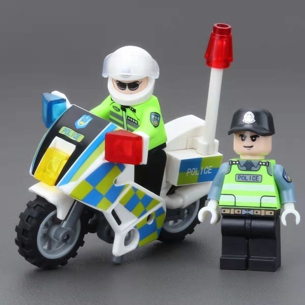 兼容樂高積木人仔交通警察鐵騎特警公仔兒童拼裝益智玩具模型 KEYM