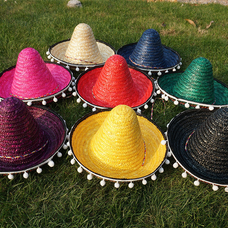 現貨【帽子】兒童墨西哥草帽 萬聖節狂歡派對錶演舞會服裝道具 親子絨球彩色草帽