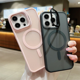 豪華啞光金屬鏡頭折疊支架磁性手機殼適用於 IPhone 11 12 13 14 15 16 Pro Max Plus 1