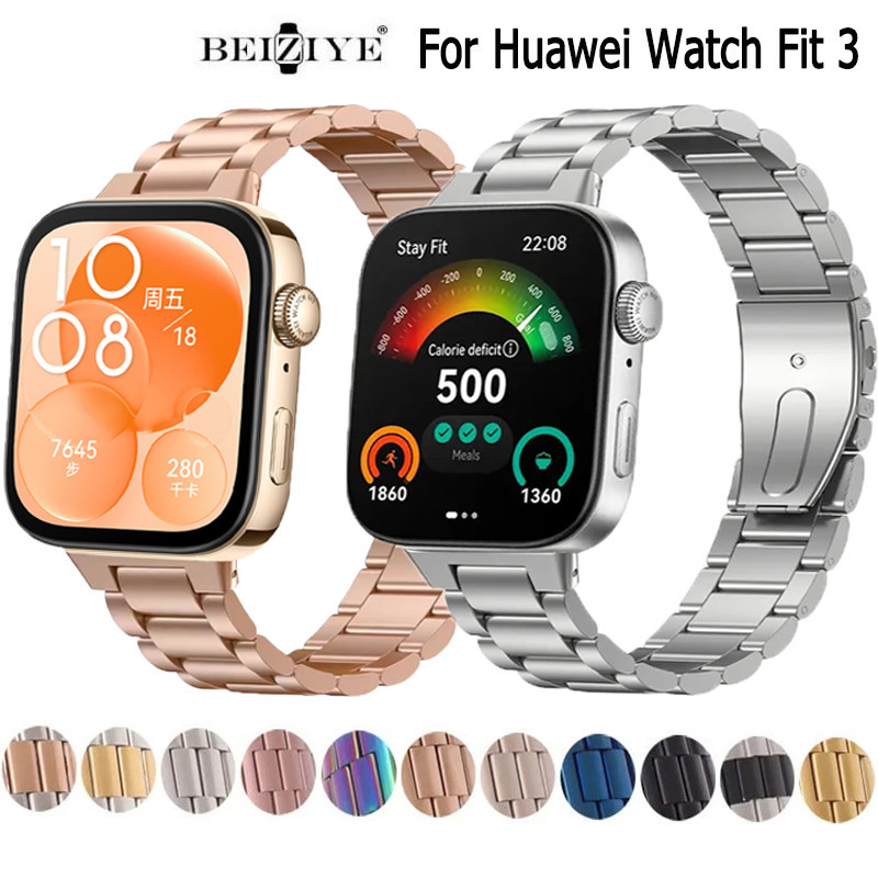 Huawei金屬錶帶兼容華為 Huawei Watch 不銹鋼腕帶手鍊替換件,適用於Huawei fit 3 智能手錶