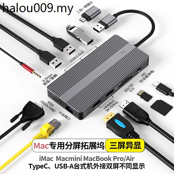 熱賣. Displaylink拓展塢USB轉HDMI投屏Mac筆記本擴展三屏異顯千兆網HUB