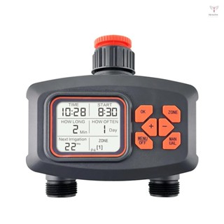 花園軟管灑水定時器的水定時器 2 個出口大型 LCD 螢幕可程式設計灌溉定時器,用於庭院草坪自動/手動戶外澆水定時器
