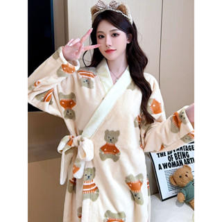 【91%好評率】和服睡袍女秋冬季加厚珊瑚絨保暖長袖春秋法蘭絨新款睡衣外穿浴袍