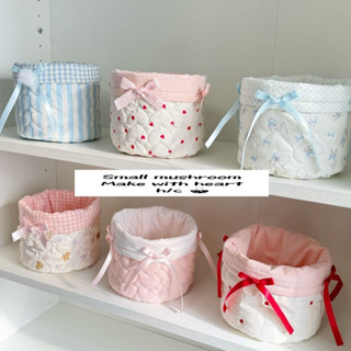 🎀ins 新品ins風韓國進口絎縫可愛收納籃桌面圓形收納蝴蝶結收納盒 收納盒 收納箱 收納籃 收納筐