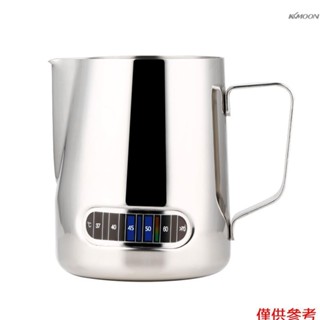 L-BEANS不鏽鋼拉花杯帶溫度貼 尖嘴咖啡奶泡杯 600ml 銀色