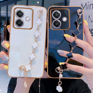 手機外殼適用於 OPPO A5 Pro OPPOA5Pro 5G 新款時尚手機殼帶四葉手鍊鏈條保護殼黑色軟殼