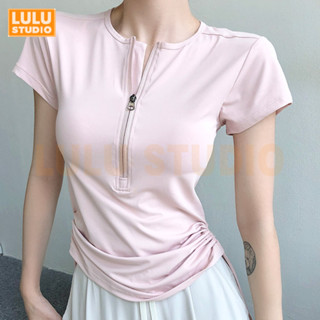 LULU【半拉鏈短袖T恤】運動上衣女 跑步訓練速幹衣 健身 瑜伽服 運動服 韓國瑜珈服 健身上衣女 運動t恤女 涼感衣