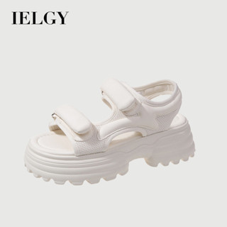 IELGY 運動涼鞋女夏季新款平底厚底魔術貼休閒百搭羅馬沙灘鞋