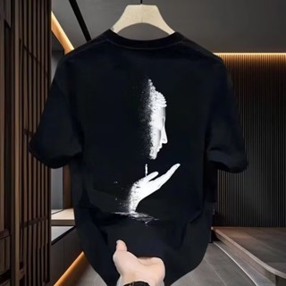 【HOT 本舖】男裝 M-5XL 2025夏季新款 輕奢T恤短袖 印花 圓領時尚 潮牌寬鬆 半袖純棉上衣 男裝