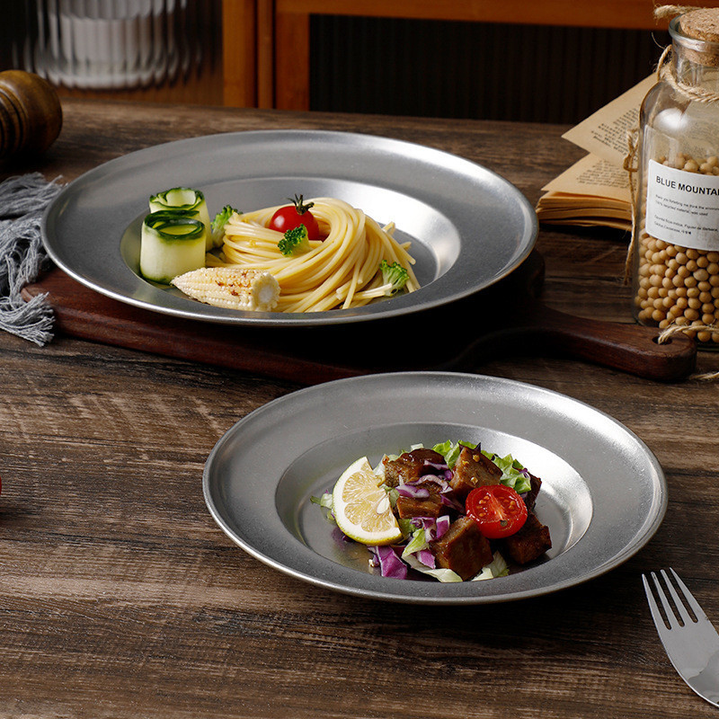 韓系不鏽鋼小龍蝦盆 加厚圓盤 草帽盤 家用菜盤 湯盤 深盤 意麵盤 沙拉盤