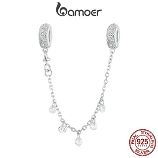 Bamoer 925 純銀魅力壓花矽膠間隔珠吊墜安全鏈配件系列手鍊