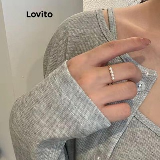 Lovito 女士優雅素色珍珠戒指 LFA26361