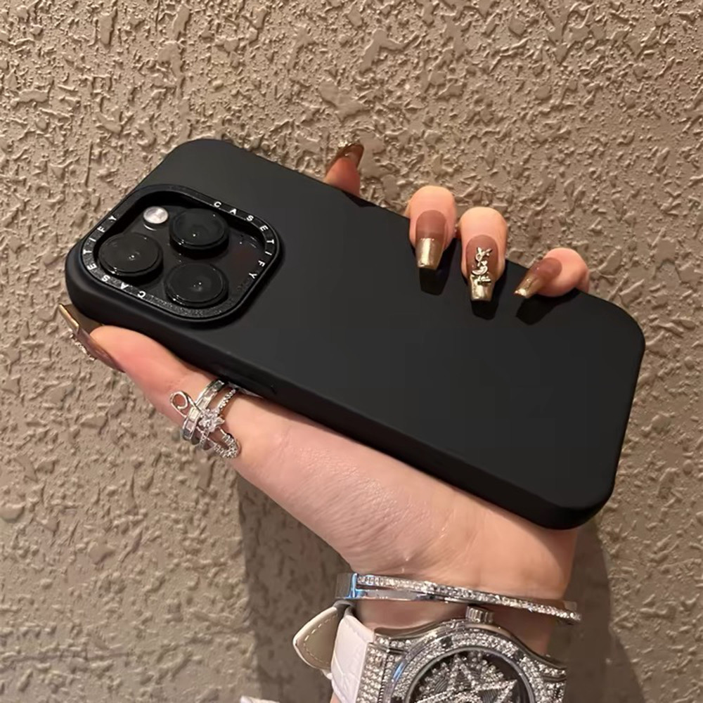 Casetify 黑色矽膠法蘭絨四角防摔簡約奢華手機殼適用於 iPhone 15 Pro Max 14 13 12 11