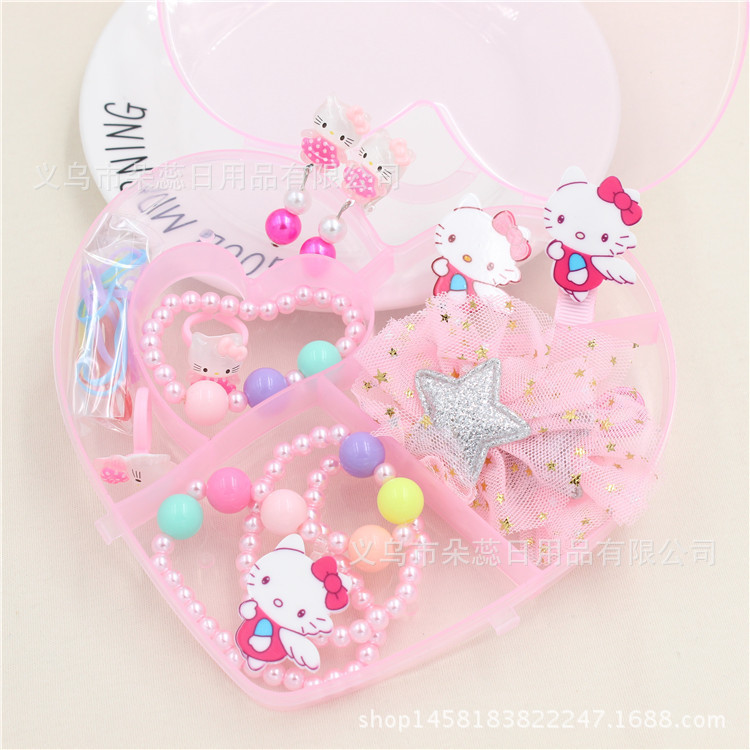 Hello Kitty 凱蒂貓兒童髮飾公主項鍊套裝品禮盒 嬰兒兒童髮夾飾品套裝