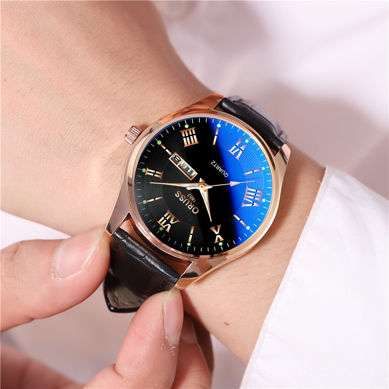 品牌男手錶簡約超薄皮帶韓版夜光休閒防水雙日曆學生石英錶