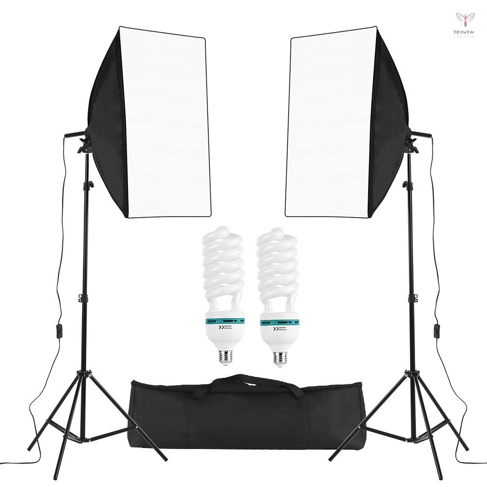 專業攝影棚攝影立方體傘柔光箱燈套件包括 50*70cm 柔光箱/150W 5500K 燈泡/2 米燈架/手提袋,2 包