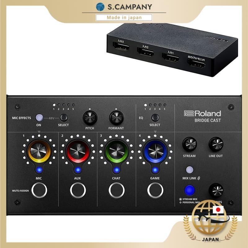 【日本直送】Roland 罗兰双总线游戏混音器 BRIDGE CAST 和 ELECOM HDMI 切换器 2 件套