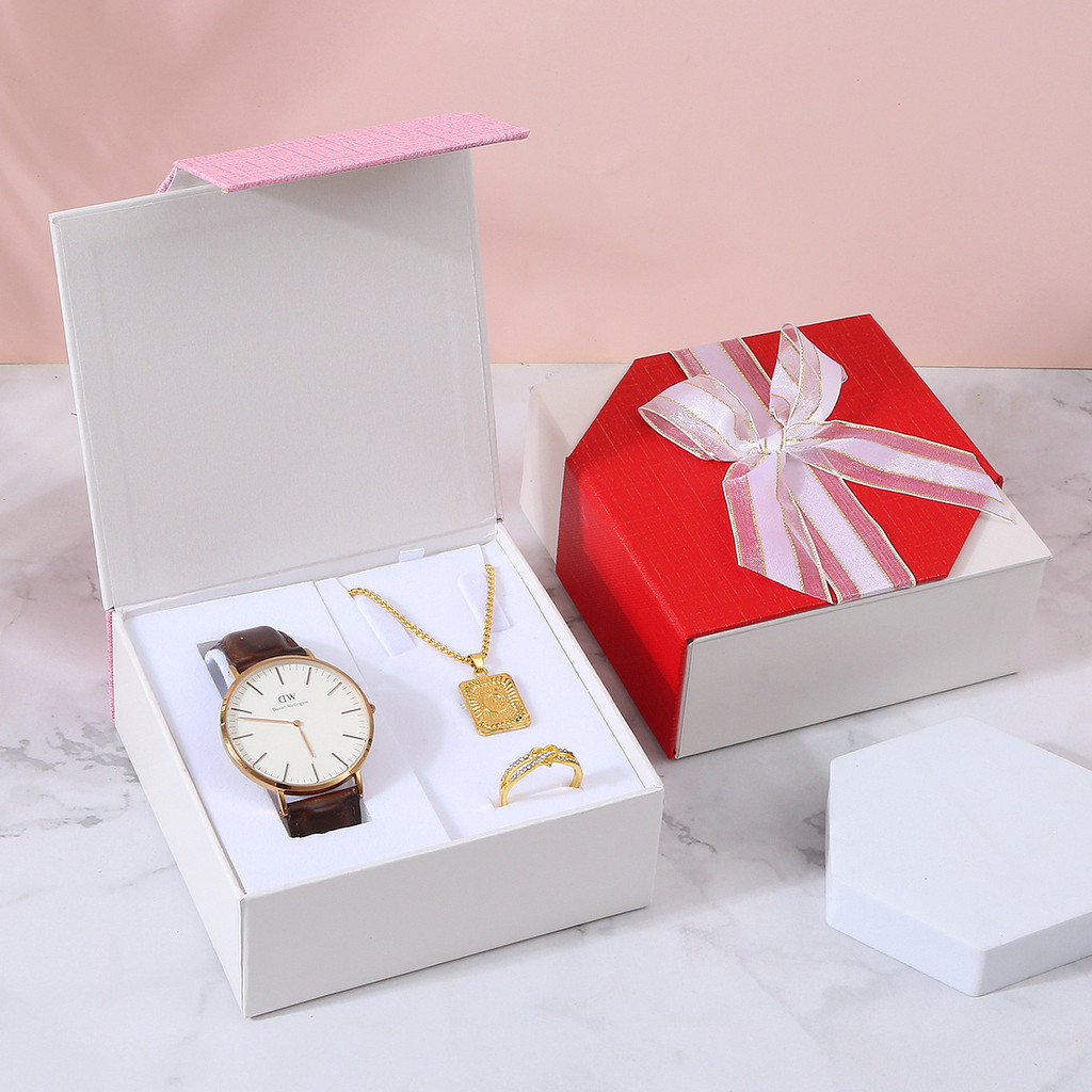 SKMuxi女士手錶包裝盒珍珠鏈鈦鋼項飾愛心愛心形