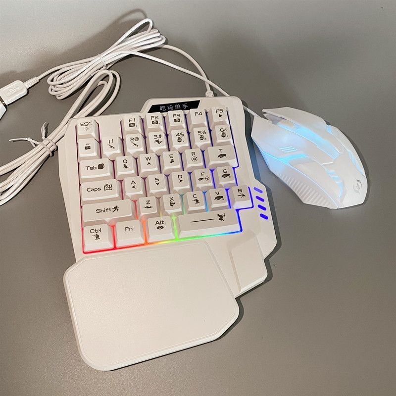 【台灣出貨】白色單手鍵盤金屬鼠標套裝左右手小鍵盤有線usb外設吃雞電競游戲