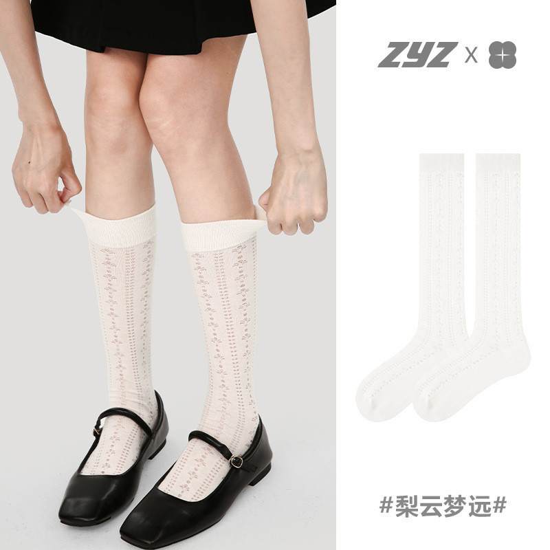夏季薄款透氣網眼中筒襪純白ins潮小腿襪子女日系長筒襪