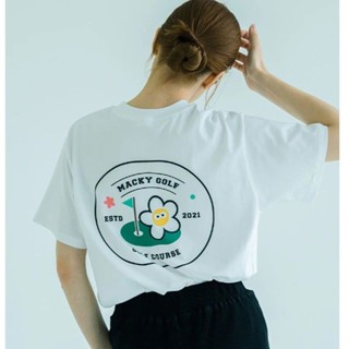 Macky夏季高爾夫短袖女印花短袖t恤寬鬆學生休閒上衣ins
