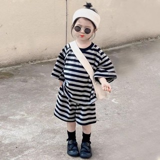 兒童套裝夏季韓版男童女童夏季套裝寶寶條紋西裝套裝女童休閒西裝套裝男童休閒套裝