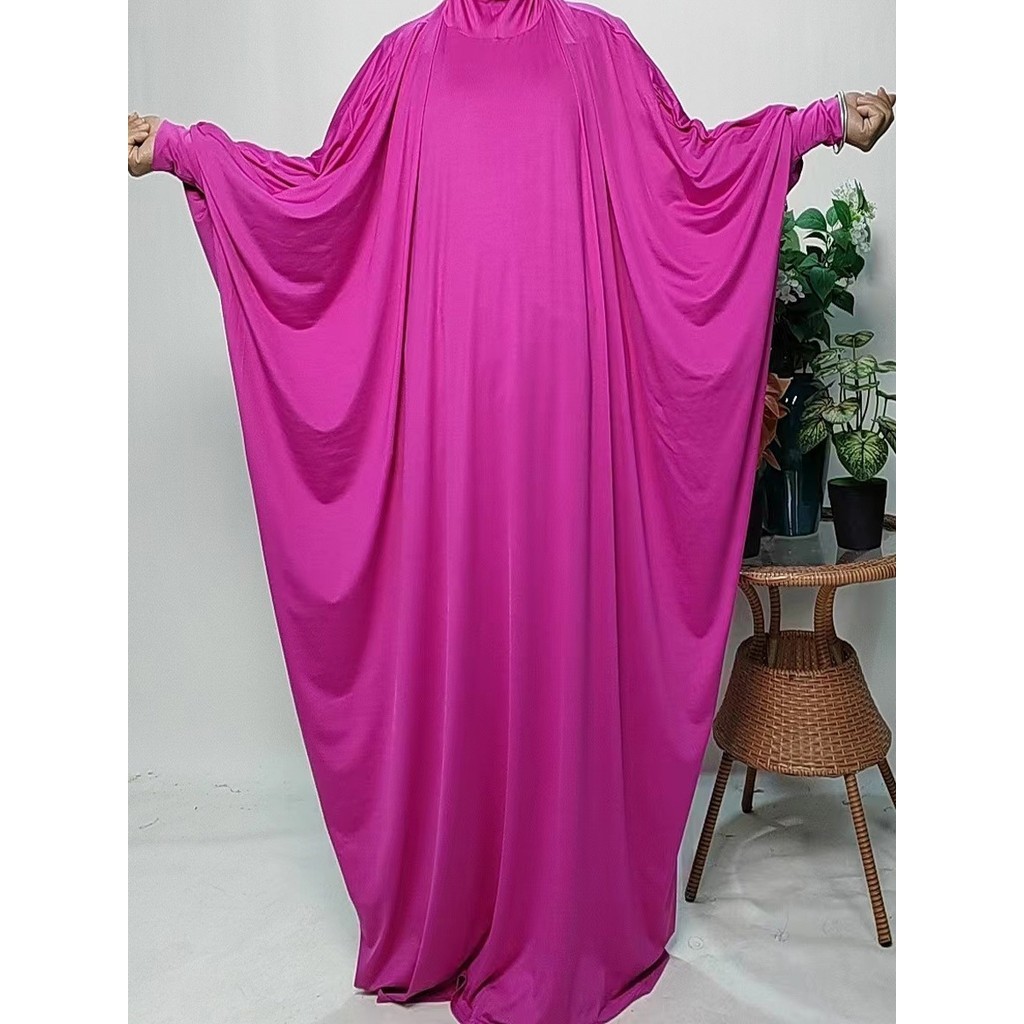 中東阿拉伯長袍連身帽素色蝙蝠袖大尺碼洋裝