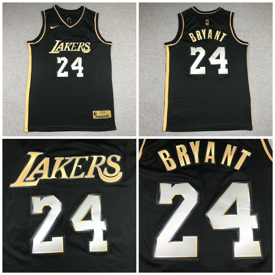 NBA球衣 球褲 科比24號湖人隊2021年新款黑金刺繡球衣Kobe Bean Bryant籃球服男