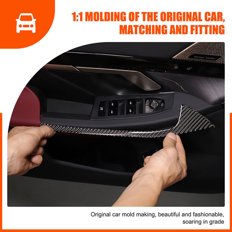 BMW 適用於寶馬 5 系 G60 2024 軟碳纖維汽車前門內扶手面板蓋裝飾貼紙汽車配件