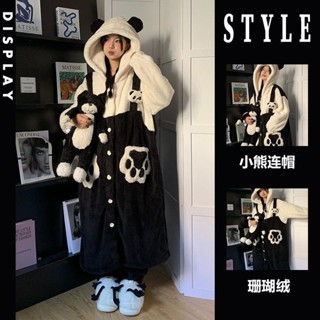 熊貓珊瑚絨睡衣女毛絨加絨加厚宿舍睡袍套外穿顯瘦新款2025可愛睡衣套裝睡衣女睡衣卡通