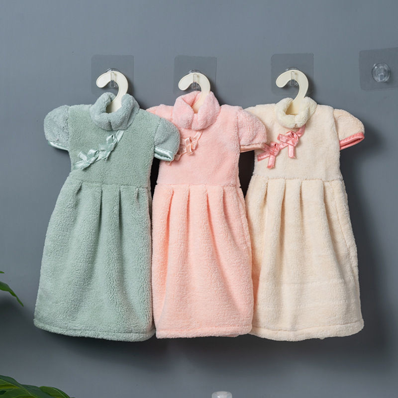 韓國可愛公主裙廚房擦手巾加厚吸水珊瑚絨兒童小面巾掛式抹布手帕