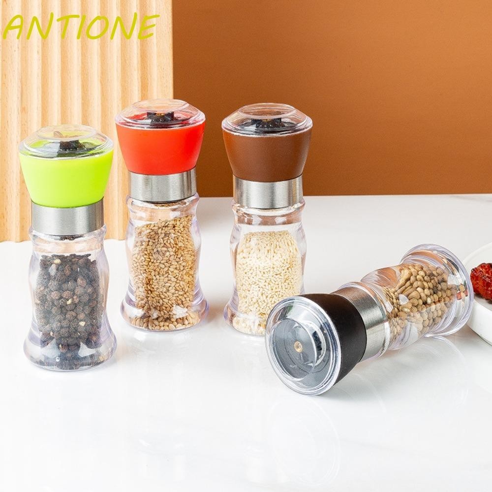 Antione 香料研磨機,可再填充可調節顆粒大小鹽和胡椒研磨機,便攜式塑料密封透明調味瓶餐桌