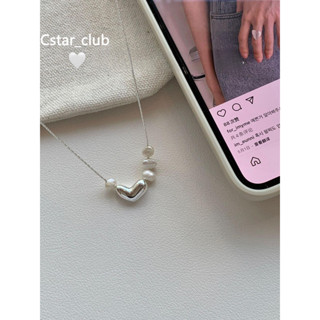 【Cstar】項鍊 925純銀項鍊 簡約 小眾 扁豆 珍珠愛心 鎖骨鏈