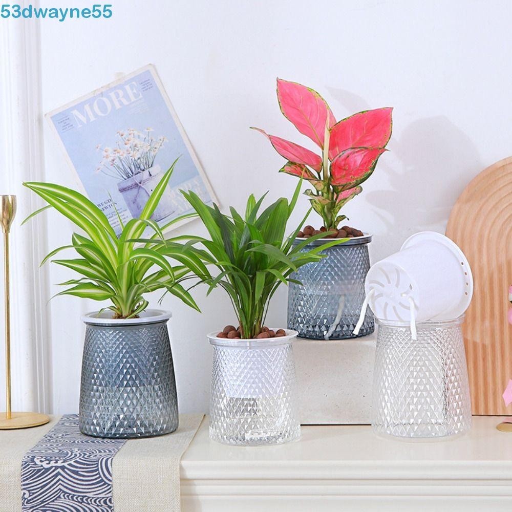 DWAYNE花瓶,塑料透明自澆水花盆,水培花盆裝飾迷你自動圓形懶人盆栽花盆花園