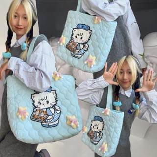 可愛日系KT貓咪太空棉大容量 斜背包 托特包