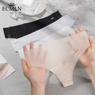 Ecmln 女士超薄無縫丁字褲夏季薄款速乾中腰冰絲內衣