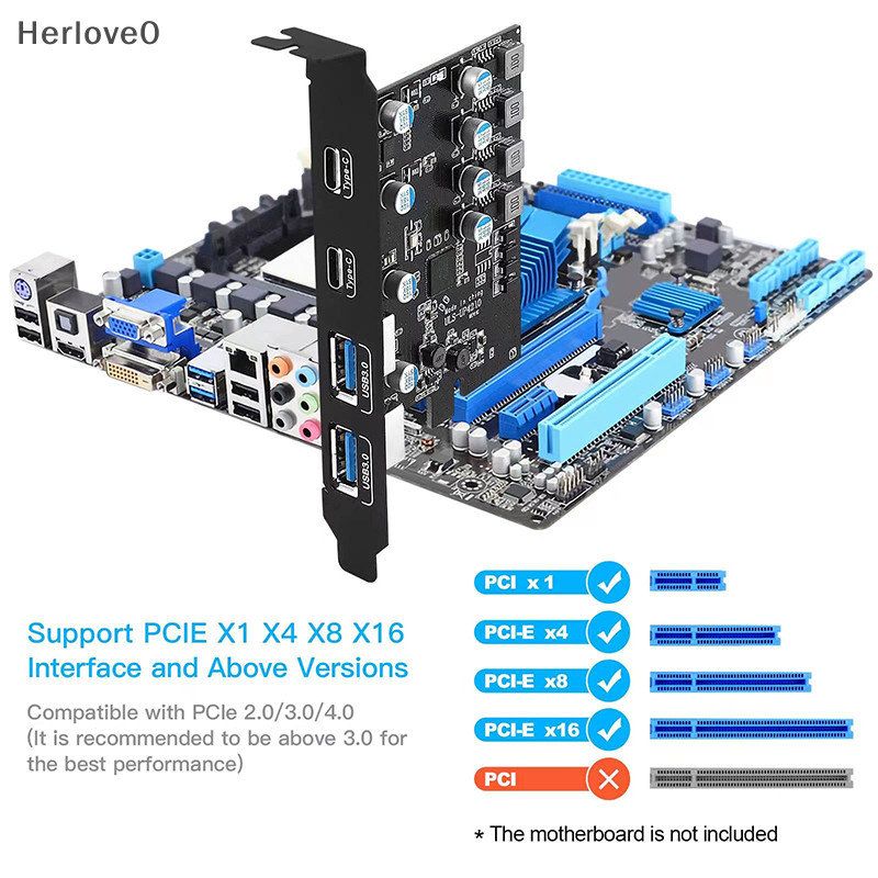 Herlove PCI Express 卡 2Port USBA/ USBC 5Gbps USB3.2 Gen1 USB