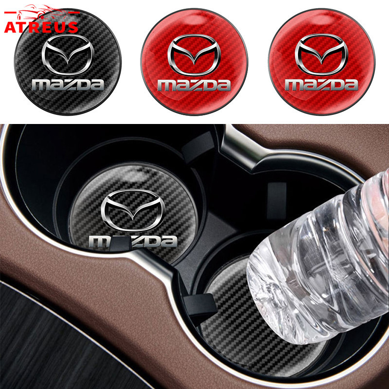 MAZDA 1 件裝馬自達碳纖維圓形汽車杯架杯墊杯架插入防滑杯墊適用於馬自達 2 3 CX5 CX30 CX8 CX3