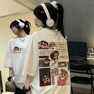 現貨..短袖帽t 韓版100%不起球美式蠟筆小新短袖t恤女夏季新款韓版寬鬆百搭T恤上衣 美式大學T 情侶帽t 連帽上衣