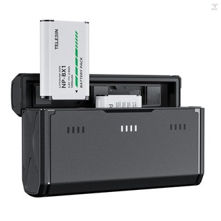 Telesin CMR-001 2pcs NP-BX1 電池 + 3 槽電池充電器,帶卡槽和 USB 埠,相容 ZV-