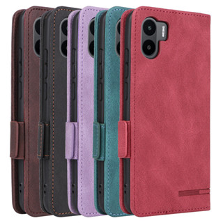 適用小米 Redmi 紅米A1手機套翻蓋多卡槽保護五金磁吸扣復古商務A1對吸皮套素面色書本式防摔手機殼