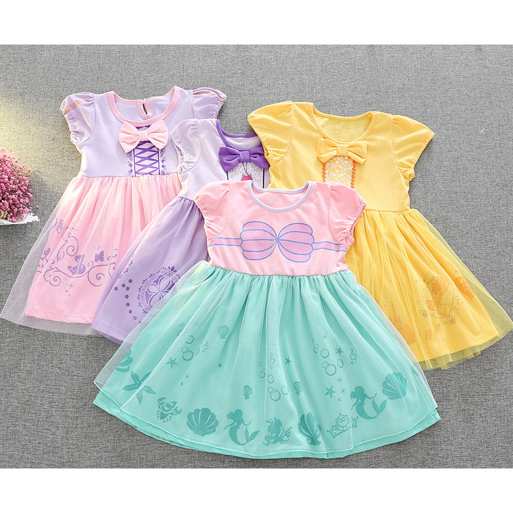 童裝新款女童美人魚愛麗兒公主連身裙中小童貝爾公主蘇菲亞公主裙洋裝純棉