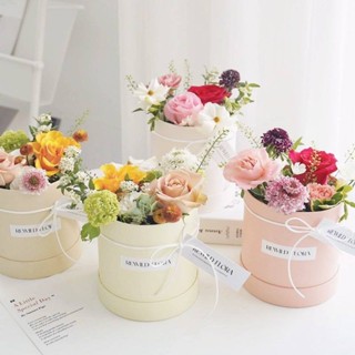管盒素色圓盒綻放花盒圓形花盒開花盒禮盒/花束盒
