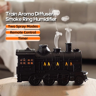 復古迷你火車造型香薰精油擴散器超聲波冷霧空氣加濕器帶燈香薰擴散器霧化器 USB