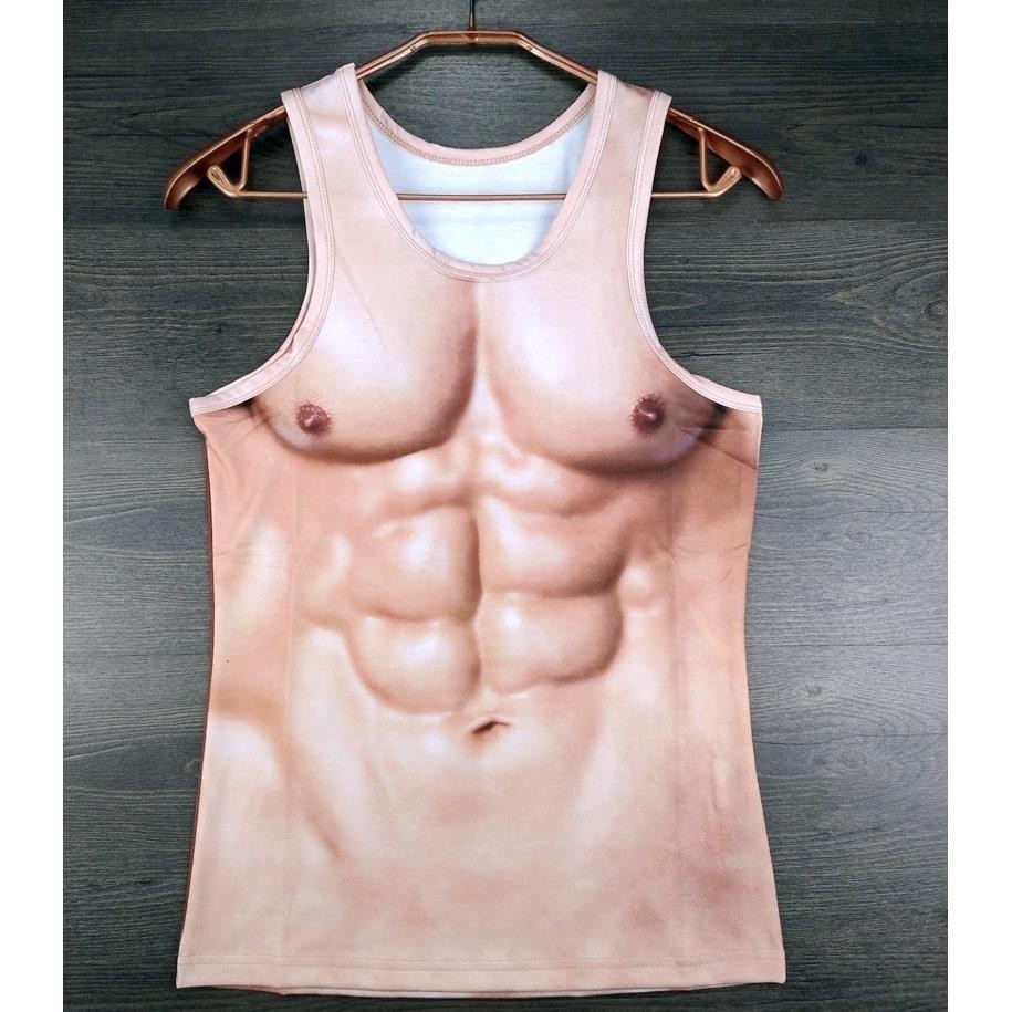 夏季短T恤男士裝3D個性創意肌肉圖案惡搞怪衣服腹肌性感印花背心