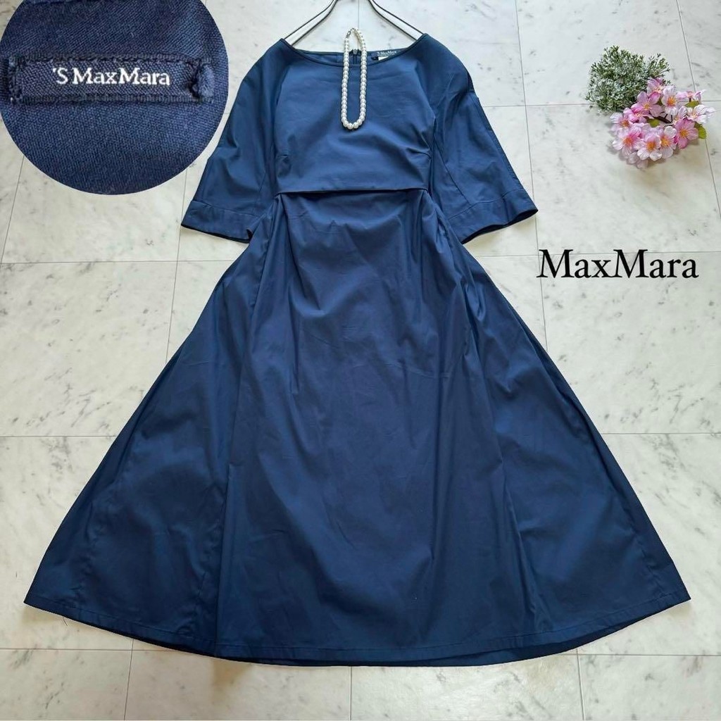 二手 - 義大利 MaxMara 藏青色短袖連身裙 38
